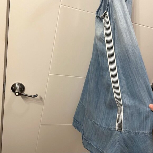 Bella Dahl Side Stripe Sleeveless Racerback Chambray Mini Dress Blue Small - Picture 9 of 16